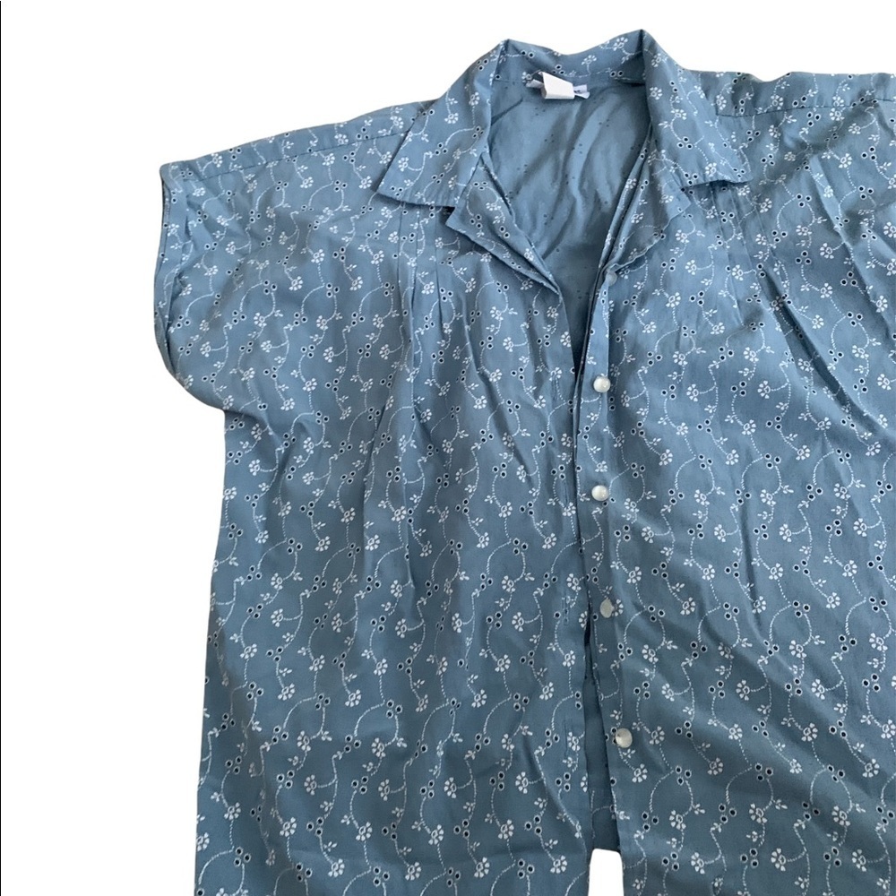 Blair | Vintage Short Sleeve Button Down Shirt Large Light Blue Tiny Floral - Picture 5 of 8